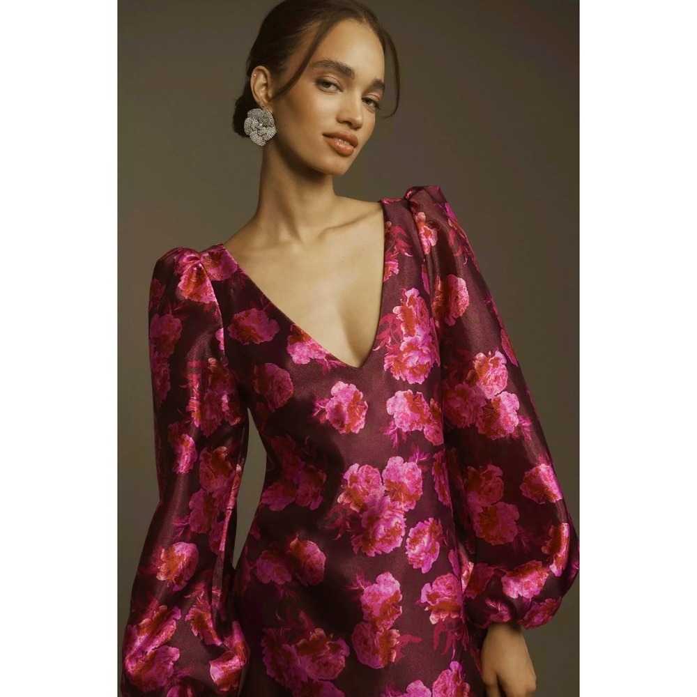 NWT!! Anthropologie BHLDN Aliana V Neck Floral Organza Mini Dress Large - Picture 5 of 16
